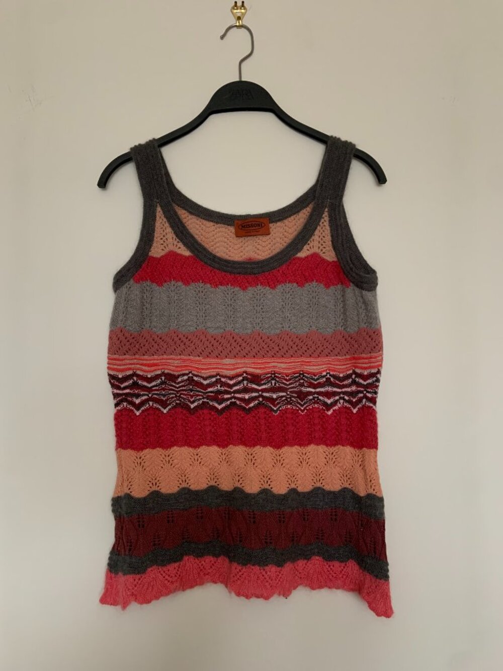 Missoni Multicolor Striped Knit Tank Top in Gray, Red, Pink, Peach